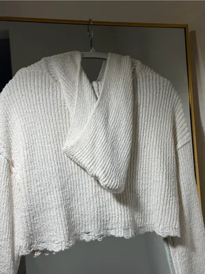 Moon & Madison Knit Hooded Zip Women Sweater in Off-White - L thumbnail 11