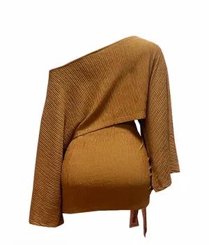 Women's Fashionable Asymmetrical Neckline Batwing Top & Bodycon Skirt Set, Elegant Sexy Chic thumbnail 3