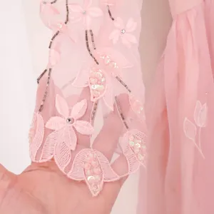 Vintage 70s Pink Floral Embroidered Sequin Maxi Dress Womens Size L Princess thumbnail 2