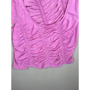 Open Edit Pink Ruched Short Sleeves Scoop Neck Stretchy Top Assymetrical Size L thumbnail 6