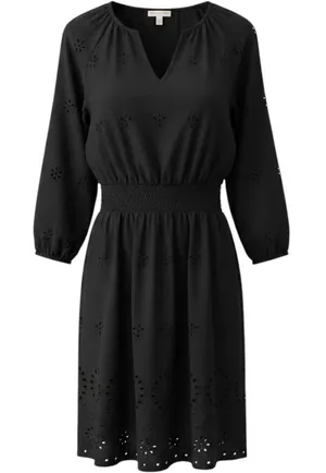 Universal Threads Black Eyelet Mini Dress Long Sleeve Smocked Waist XS Boho thumbnail 1