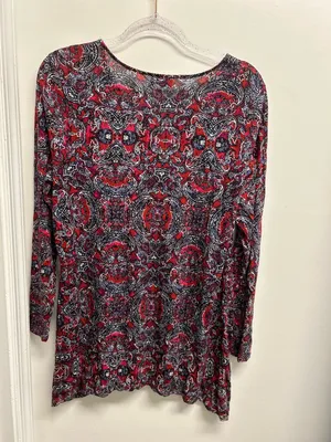 J Jill Red Paisley Patterned V-Neck Top thumbnail 2
