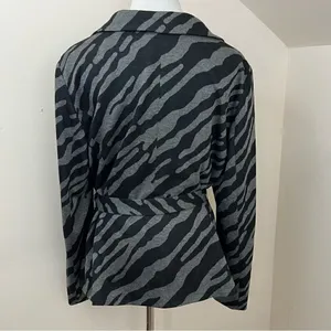 Sandro Sportswear Zebra Print Belted Blazer Jacket Black Gray L thumbnail 3