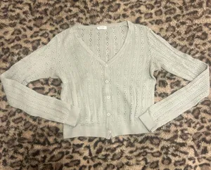 Brandy Melville Ribbed Pointelle V-Neck Cardigan Sweater thumbnail 1