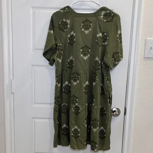 Old Navy Green Floral Babydoll Dress Medium Cottagecore Boho Mini thumbnail 3