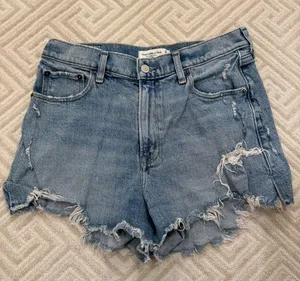 Abercrombie High Rise Distressed Jean Shorts thumbnail 2