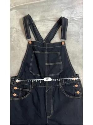 Women's Free People Dark Blue Denim Overalls Size LARGE thumbnail 6