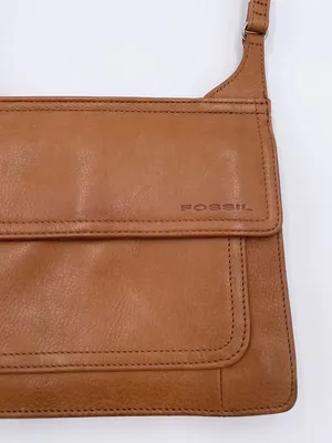 Vintage Fossil Double Sided Flap Crossbody Bag Purse Brown Tan Leather Bohemian thumbnail 4