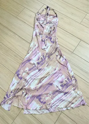 Hello Molly Full Time Glam Girl Maxi Dress Purple Abstract Cowl Neck Slit Size S thumbnail 7