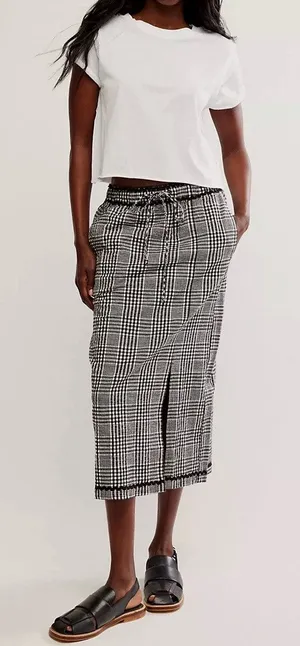 Free People Black Combo Penelope Gingham Midi Skirt Sz M NWT thumbnail 1