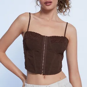 Pacsun LA Hearts Lace Trim Mesh Corset Top Brown Size Medium Boho Indie Festival thumbnail 1