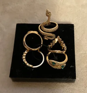Gold-Tone Snake & Emerald Accent Ring Set - Women Jewelry thumbnail 1