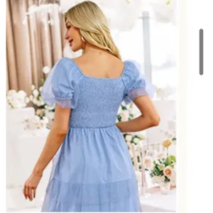 NEW Blue Smocked Tulle Polka Dots Poof Sleeves Midi Dress XL thumbnail 2