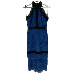 Alexis Size S Julianna Dress‎ Blue Black Lace Halter Midi Bodycon High Neck Gown thumbnail 2