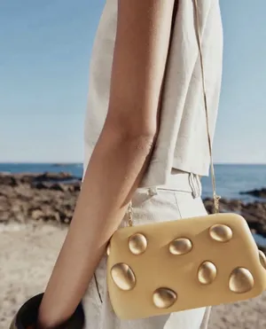Zara Gold Pebbles Rigid Clutch Purse Crossbody Luxury Bag Tik Tok Runway thumbnail 1