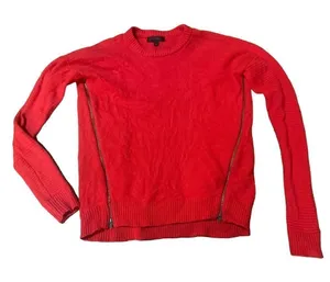 J. Crew 100% wool womens‎ red sweater with zip up sides size XS *flawed* thumbnail 1