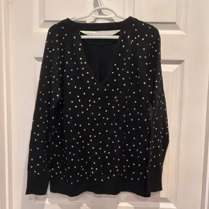 LOFT Black Gold Metallic Polka Dot V-Back Long Sleeve Sweater Size L NWT Festive thumbnail 4