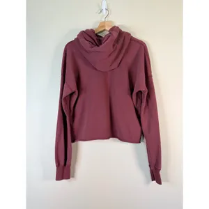 Abercrombie & Fitch Burgundy Cropped‎ Logo Hoodie Sweatshirt Medium Boxy Raw Hem thumbnail 5