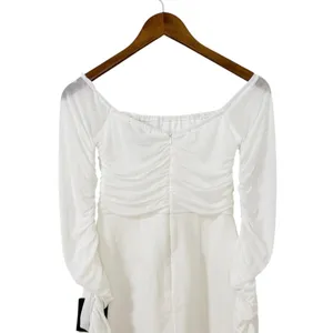 Lulus Elegant Eternity White Mesh Ruched Off-the-Shoulder Mini Dress size M NWOT thumbnail 6