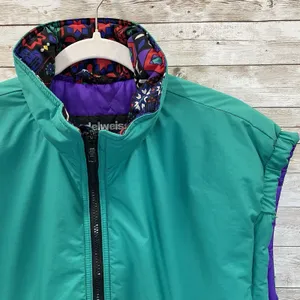 Vintage 90's Edelweiss Womens L‎ Ski Vest Green Nordic Embroidery Quilted Lining thumbnail 5