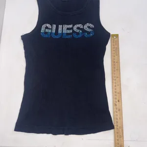 Vintage Y2K Guess Embellished Rhinestone Logo‎ Ribbed Tank Top Pink Size M thumbnail 8