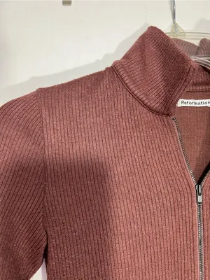 Reformation brown Ribbed Zip-Front Mock Collar top size S thumbnail 3