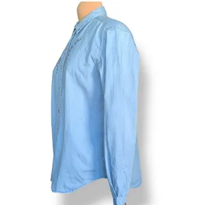 Vintage 90s‎ Embroidered Chambray Denim Shirt Button Down Floral Long Sleeve thumbnail 4