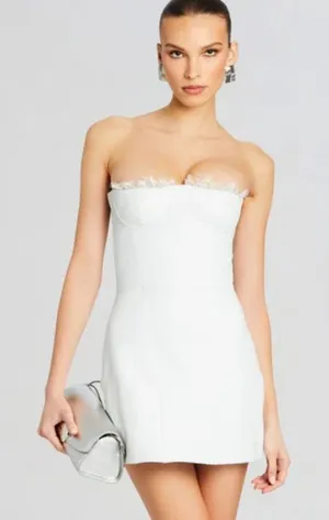 Retrofête Amberly Leather‎ Dress in Optic White Size M NWT Snakeskin Mini Lace thumbnail 1