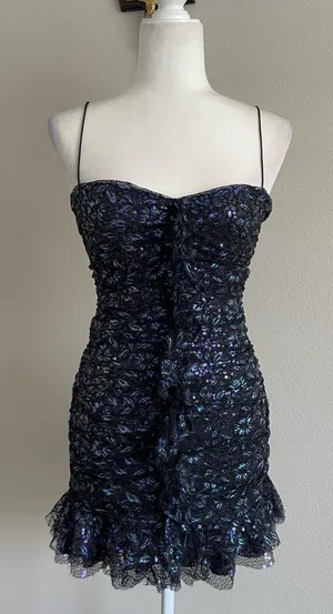 For Love & Lemons Black Iridescent Floral Lace Mini Dress thumbnail 1