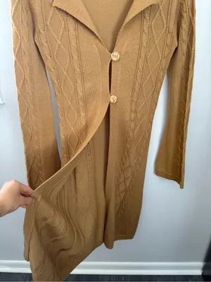 Wet Seal Small Cable Knit Long Open Cardigan Tan Camel Wool 60s 70s Penny‎ Lane thumbnail 3