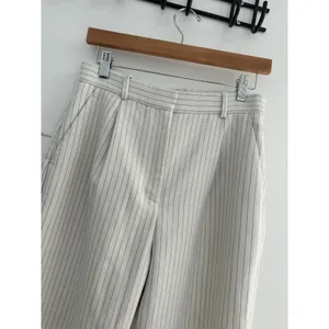 Abercrombie & Fitch Sloane Tailored Wide Leg Pants Beige Pinstripes Size 27 4L thumbnail 3