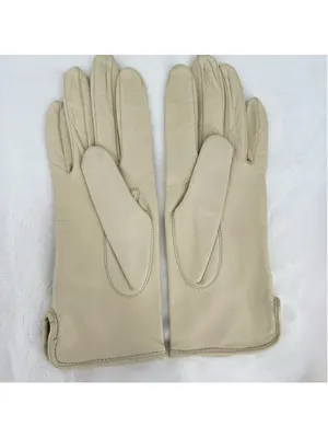 Vintage Beige Leather Gloves Preston & York Butter Soft Silk Lined Sz 6.5/Small thumbnail 2