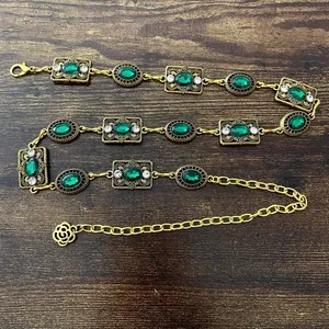 Gold Y2K Emerald Green Jewel Whimsygoth Chain Belt, Fits 26-35 Inches, X7GA1382 thumbnail 6