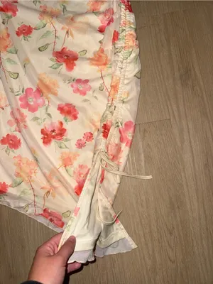 SHEIN Cream Floral Strapless Midi Dress with Pink & Coral Blooms thumbnail 2