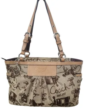 VINTAGE Coach Horse & Carriage brown canvas and leather trim tote bag thumbnail 1