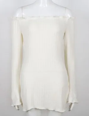 𝅺WHITE long sleeve off shoulder casual dress thumbnail 1