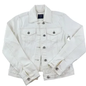 Abercrombie & Fitch White‎ Denim Jacket women XS Fitted Stretch Trucker Jean New thumbnail 2