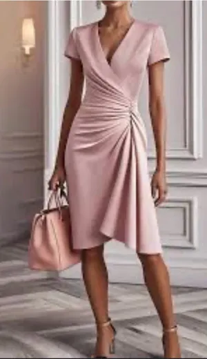 NWT Ruched Wrap Midi Dress in Blush Pink thumbnail 1