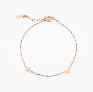 14K Rose Gold Plated Adjustable Love Heart Anklet for Women thumbnail 2