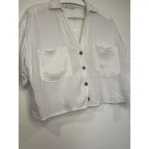 ZARA Womens Minimalist Cotton Linen Cropped Top M thumbnail 3