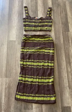 FREE PEOPLE Beach Cover up DONNI Sweater Set Crochet Skirt size small thumbnail 6