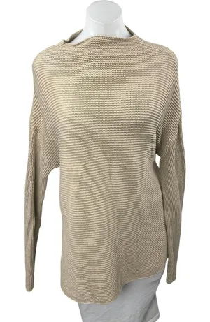 Pact Women's Cream Rib Knit High Neck Long Sleeve Oversized Sweater Top Size S thumbnail 1