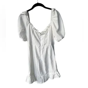 Selfie Leslie APEROL SPRITZ SHIRRED BODICE PUFF SLEEVE MINI DRESS WHITE M NWT thumbnail 3