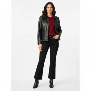 Nine West 100% Leather Black Zip Long Sleeve Jacket L thumbnail 5