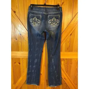 Rock 47 by Wrangler Low Rise Bootcut Dark Wash Jeans Distressed Size 32 READ (88 thumbnail 6
