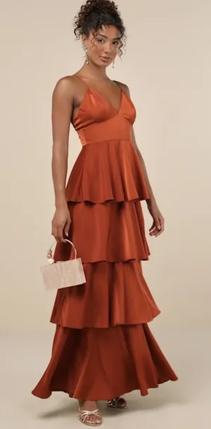 Lulus Going With Elegance Rust Tiered Maxi Dress thumbnail 1