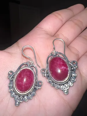 925 pure silver Simulated Ruby Gemstone Handmade Drop Dangle Earrings Jewelry 1.6" thumbnail 3
