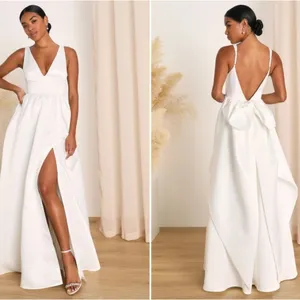 LULU's Bridal Wedding Chic Classy Modern Sexy Minimalist Sexy Satin A-Line Gown thumbnail 2
