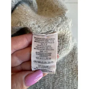 Free People‎ Mock Neck Zip Front Tassel Detail Oversized Knit Sweater Beige XS thumbnail 5