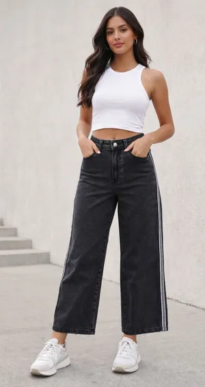 HOLLISTER Black High Rise Cropped Wide Leg Lines Relaxed Denim Jeans Womens 26 thumbnail 1